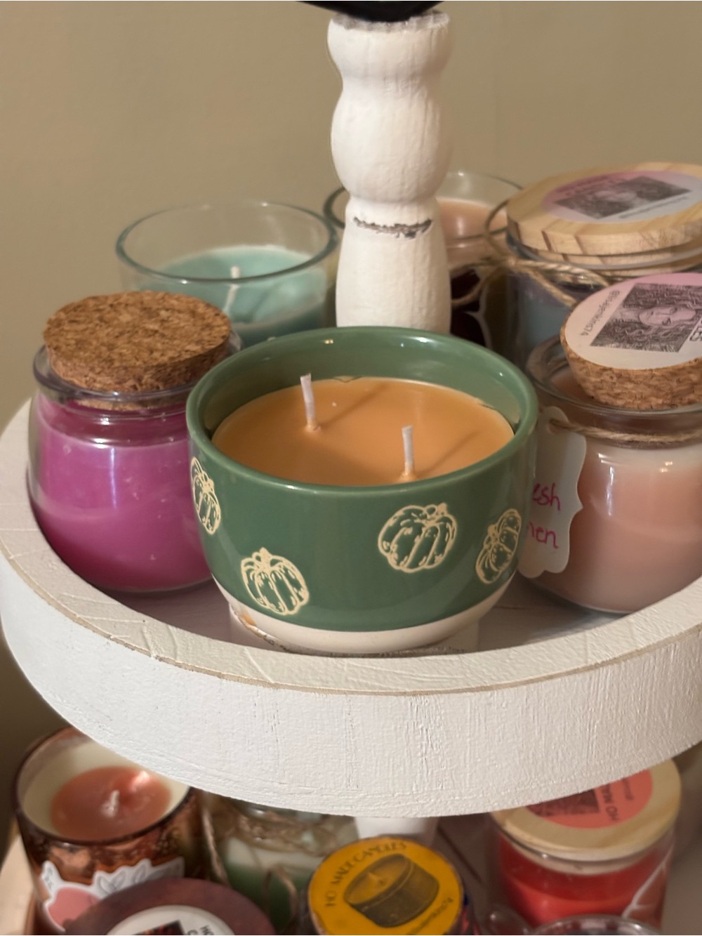 Green Pumpkin Caramel latte Ceramic Two-Wick Candle - Unbranded